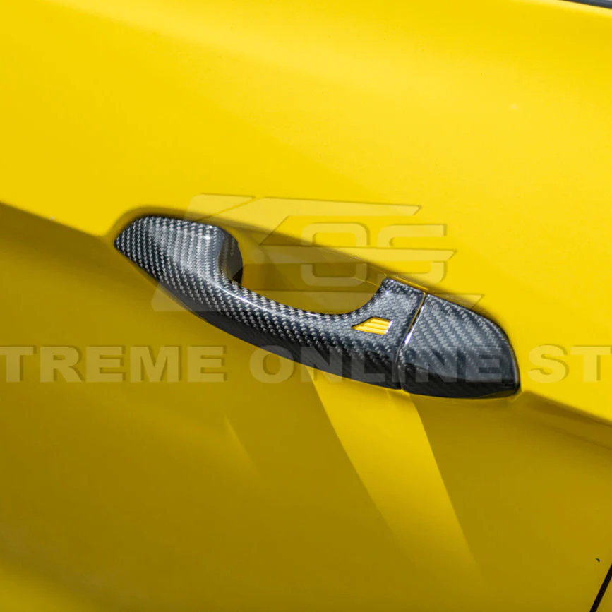 2015-23 Ford Mustang DRY CARBON FIBER Outer Door Handle Cover Set - Image 8