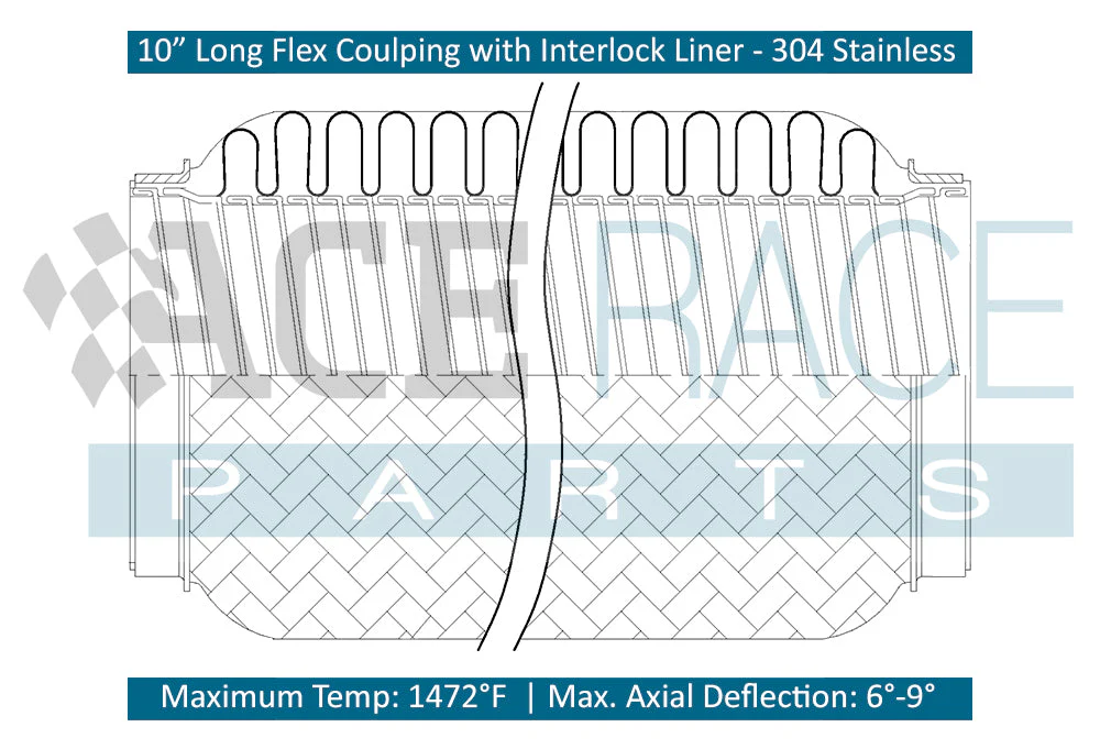 2.000" ID x 10" Long Flex Coupling (Interlock Liner) 304 Stainless - Image 5