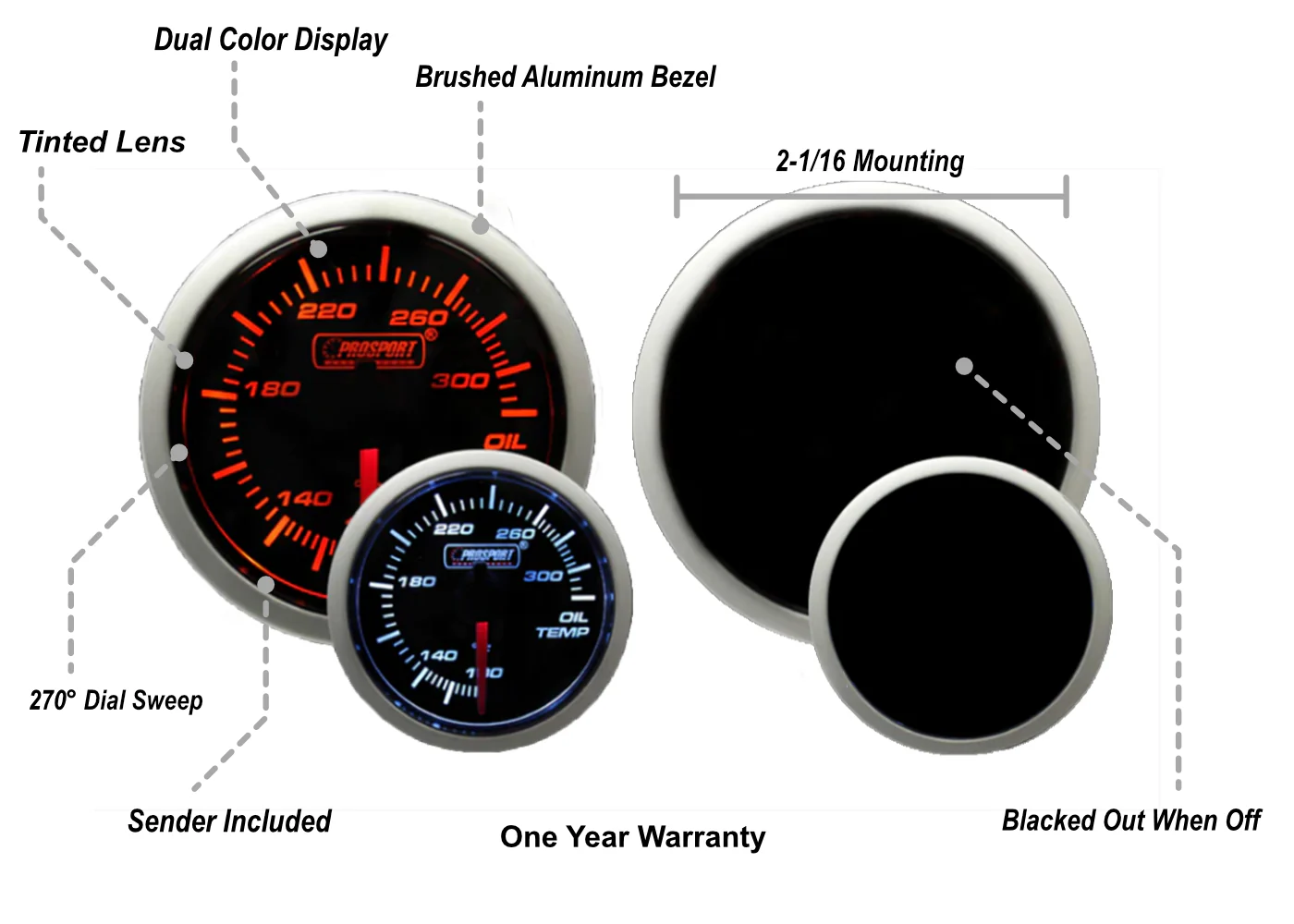 2-1/16" Amber / White - Electric Oil Temperature Gauge - Image 2