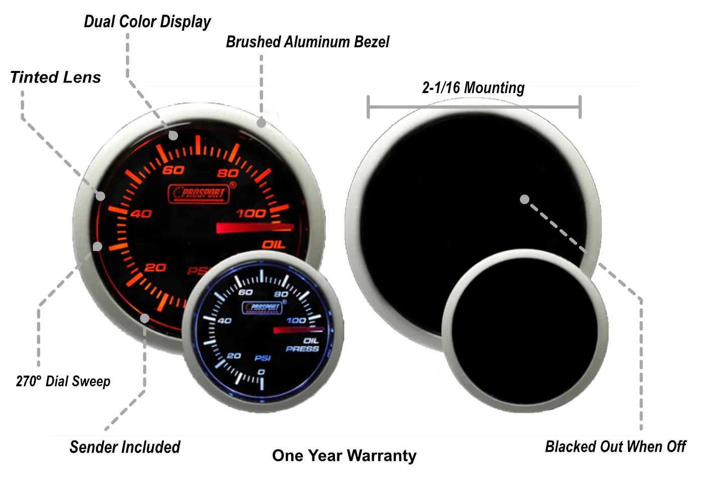 2-1/16" Amber / White - Electrical Oil Pressure Gauge - Image 2