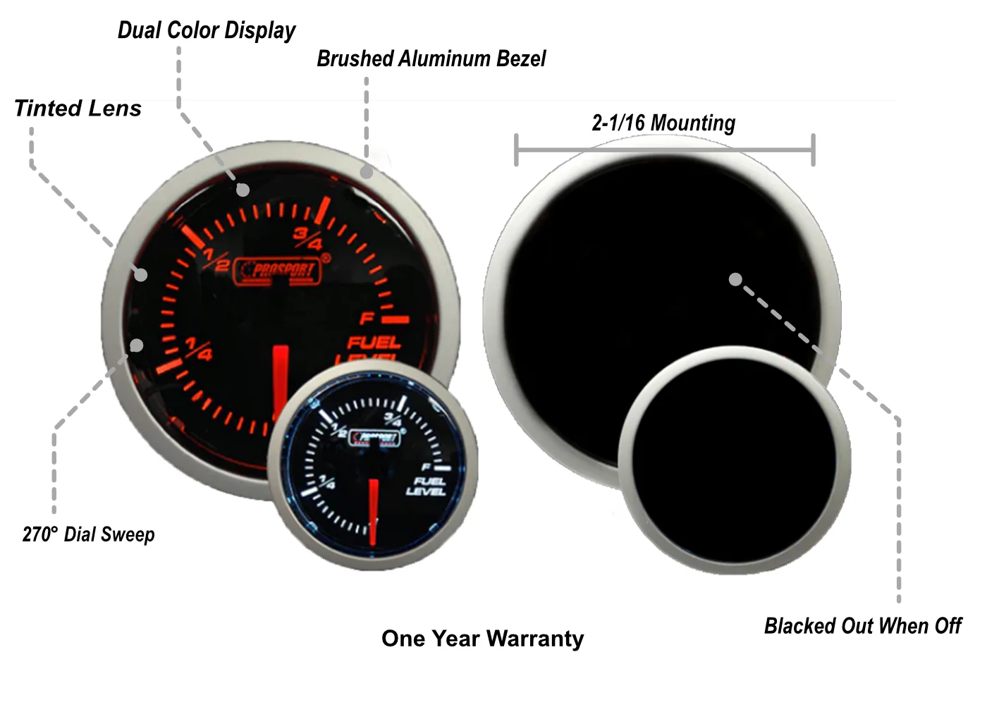 2-1/16" Amber / White - Fuel Level Gauge - Image 2