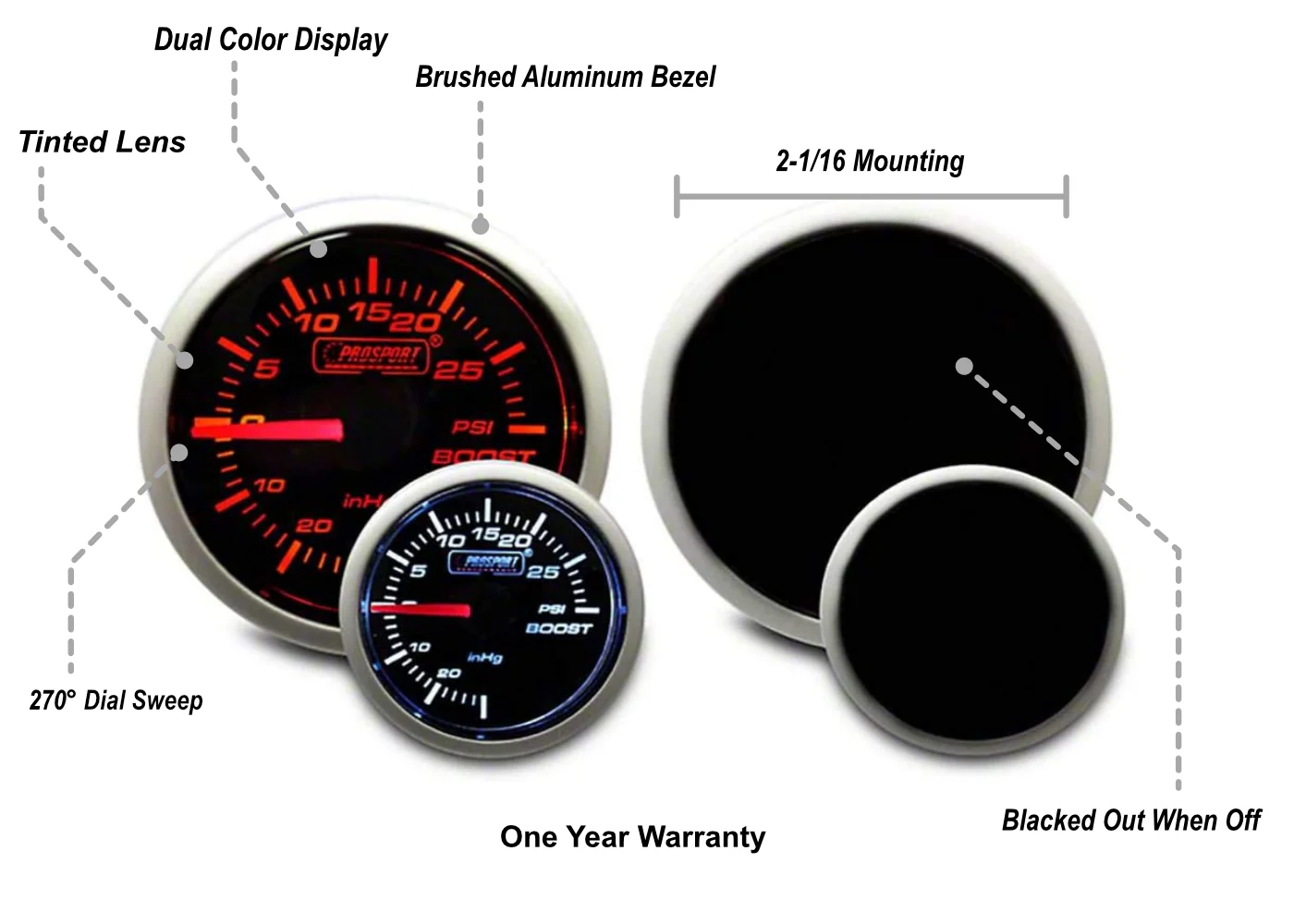 2-1/16" Amber / White Mechanical Boost Gauge - Image 2