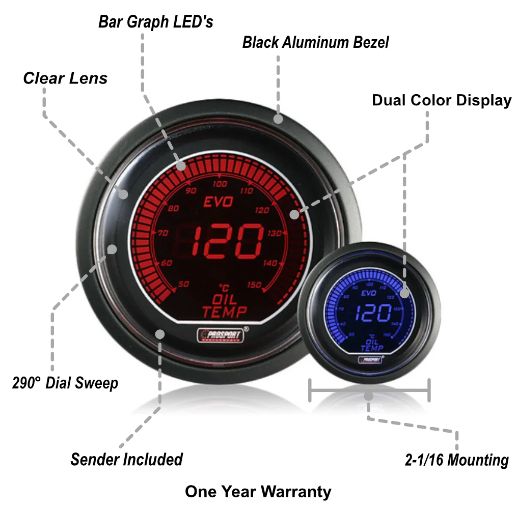 2-1/16" Evo Electrical Oil Temperature Gauge-Celsius - Image 2