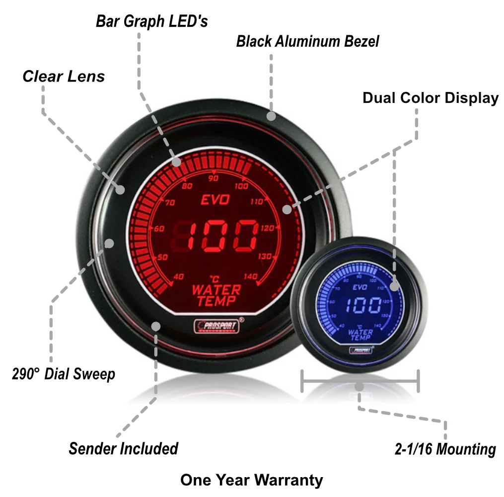 2-1/16" Evo Electrical Water Temperature Gauge-Celsius - Image 2