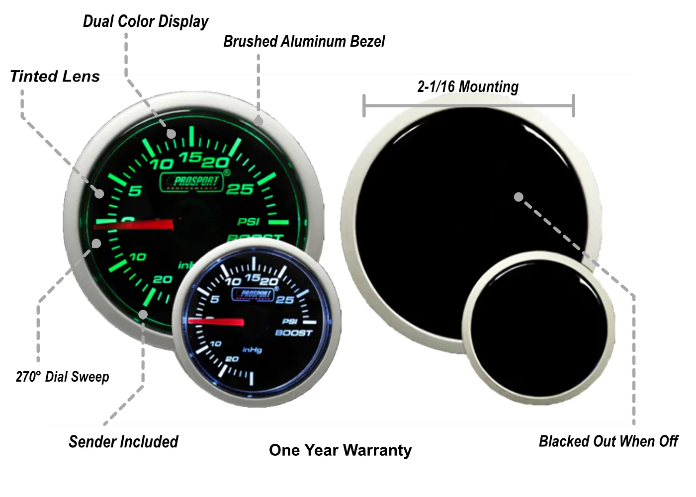2-1/16" Green/White Electrical Boost Gauge - Image 2