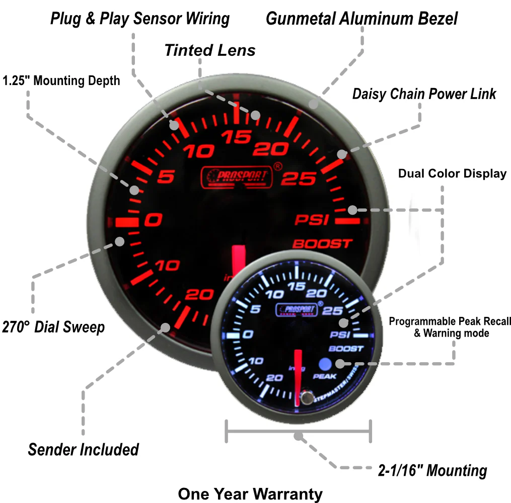 2-1/16" Premium Amber / White Electric Boost gauge - Image 2