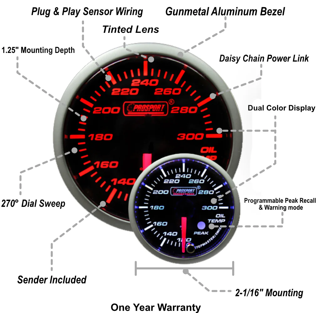 2-1/16" Premium Amber / White Oil Temperature Gauge - Image 2