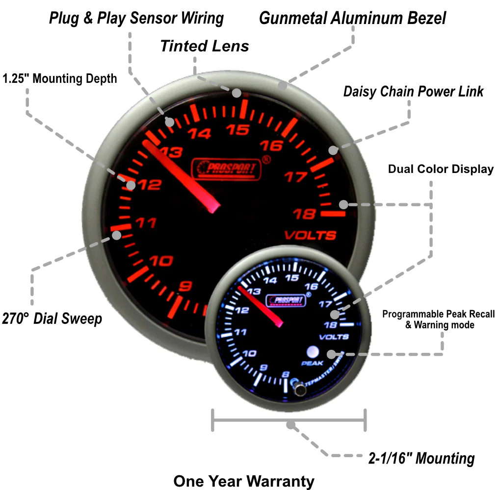 2-1/16" Premium Amber / White Volt Gauge - Image 2