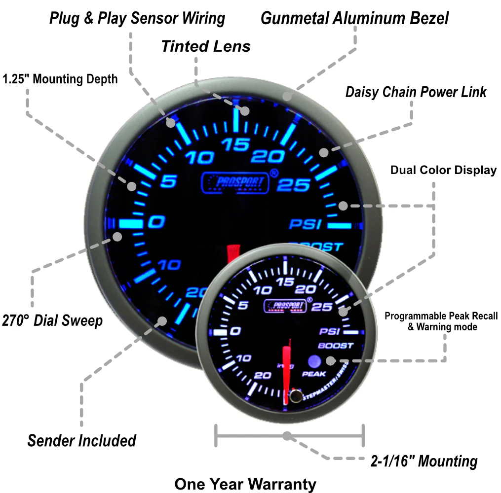 2-1/16" Premium Electric Boost gauge Blue/White - Image 2