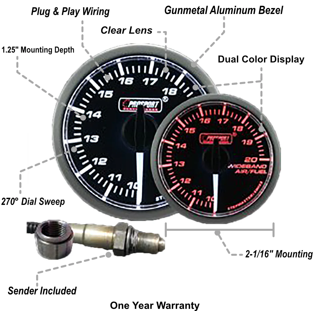 2-1/16" Wideband Premium White Pointer Clear Lens Air Fuel Ratio kit-Amber/White - Image 2