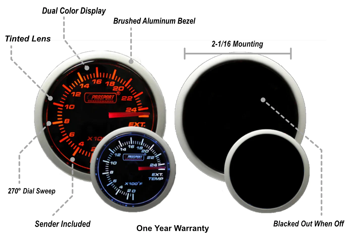 2-3/8" Amber / White - Exhaust Gas Temperature Gauge