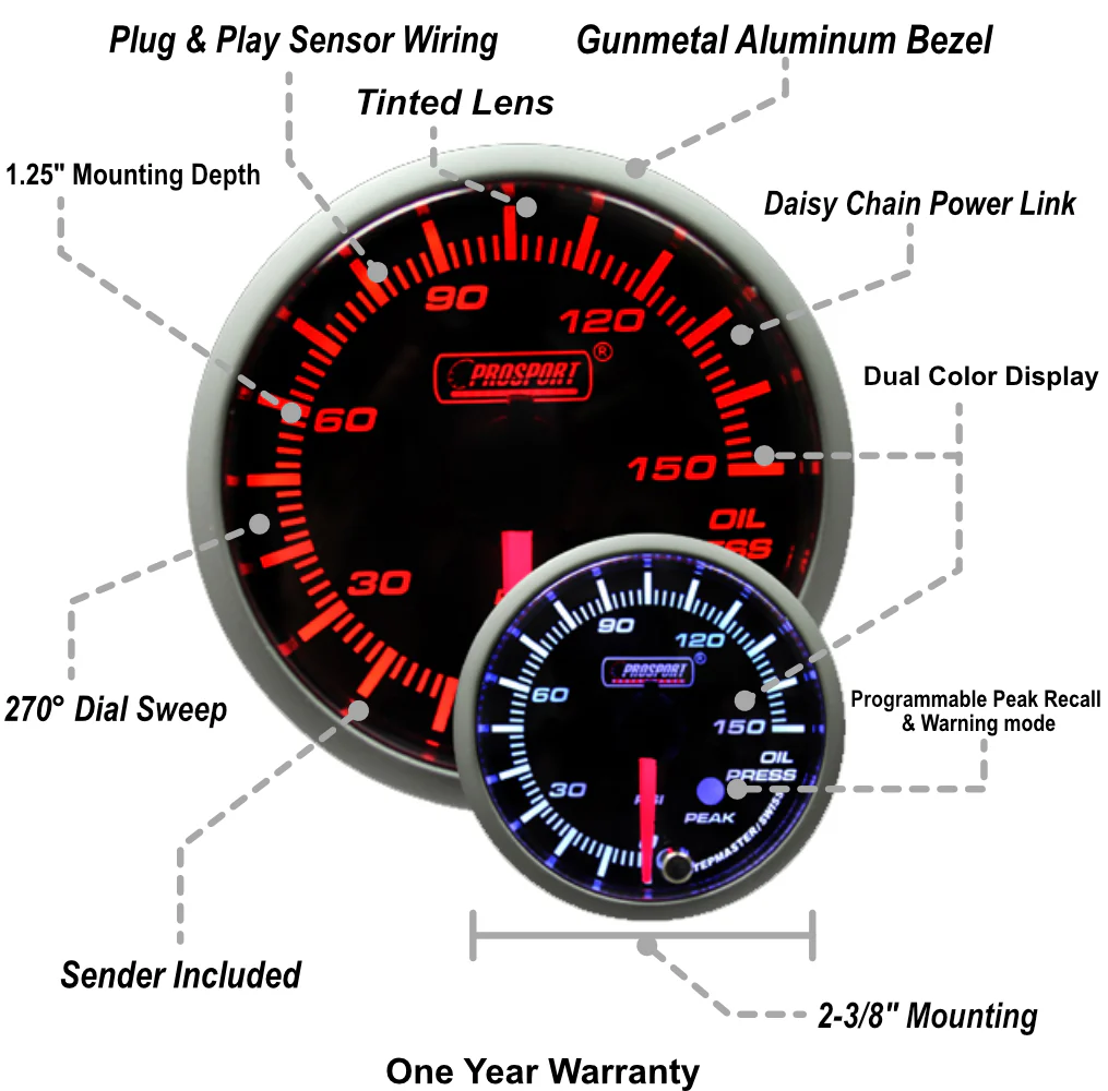 2-3/8" Amber/White Premium Oil Pressure Gauge - Image 2
