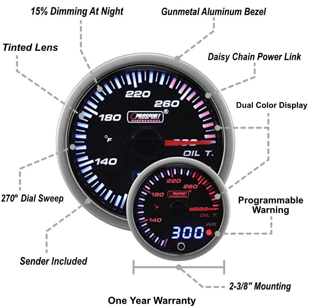 2-3/8" JDM Electrical Oil Temperature Gauge - Image 2