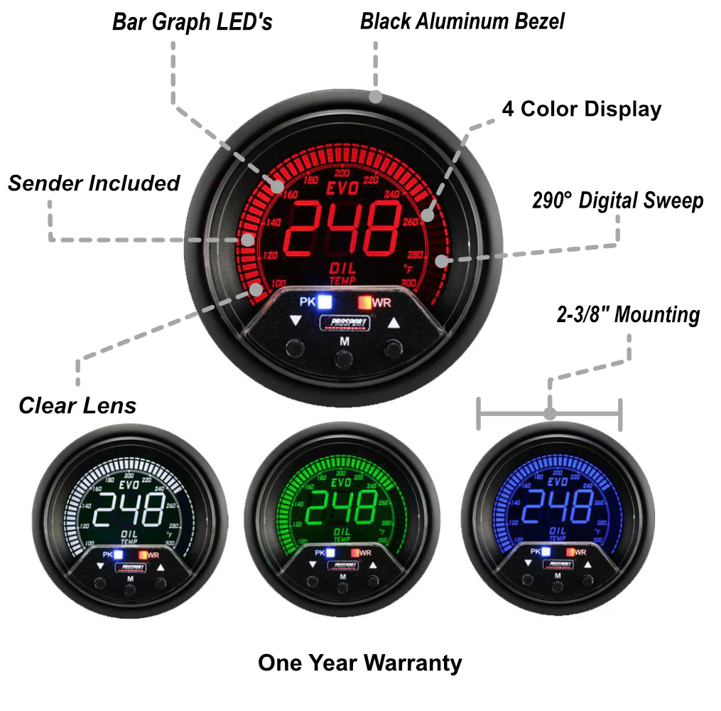 2-3/8" Premium Evo Electrical Oil Temperature Gauge - Image 2
