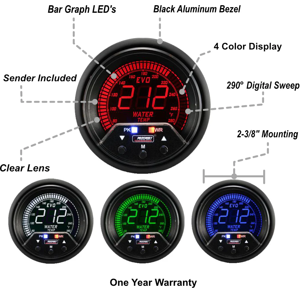 2-3/8" Premium Evo Electrical Water Temperature Gauge - Image 2