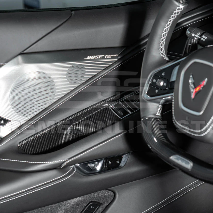 Corvette C8 Coupe DRY CARBON FIBER Side Window Switch Control Panel Cover - Image 4