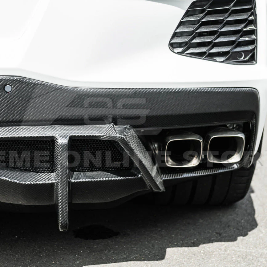 2020-Up Corvette C8 DRY CARBON FIBER Rear Bumper Diffuser Quad Exit - Image 15