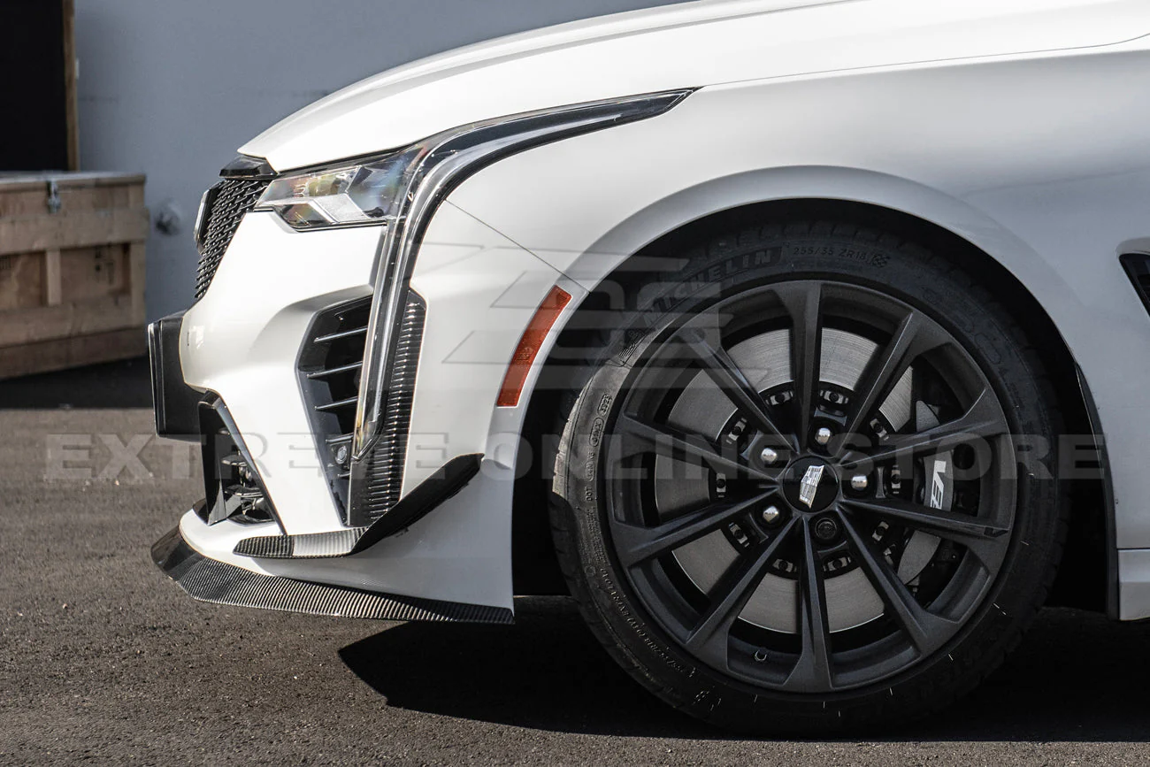 2020-Up Cadillac CT4-V Blackwing Front Lip Splitter Winglets & Side Skirts - Image 6