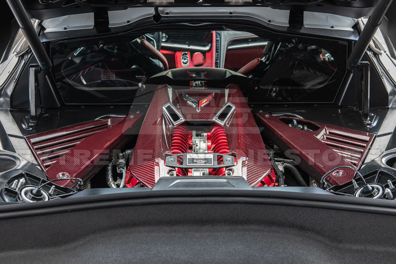 Corvette C8 Z06 Coupe DRY Red Carbon Engine & Bay Panel Cover - Image 4