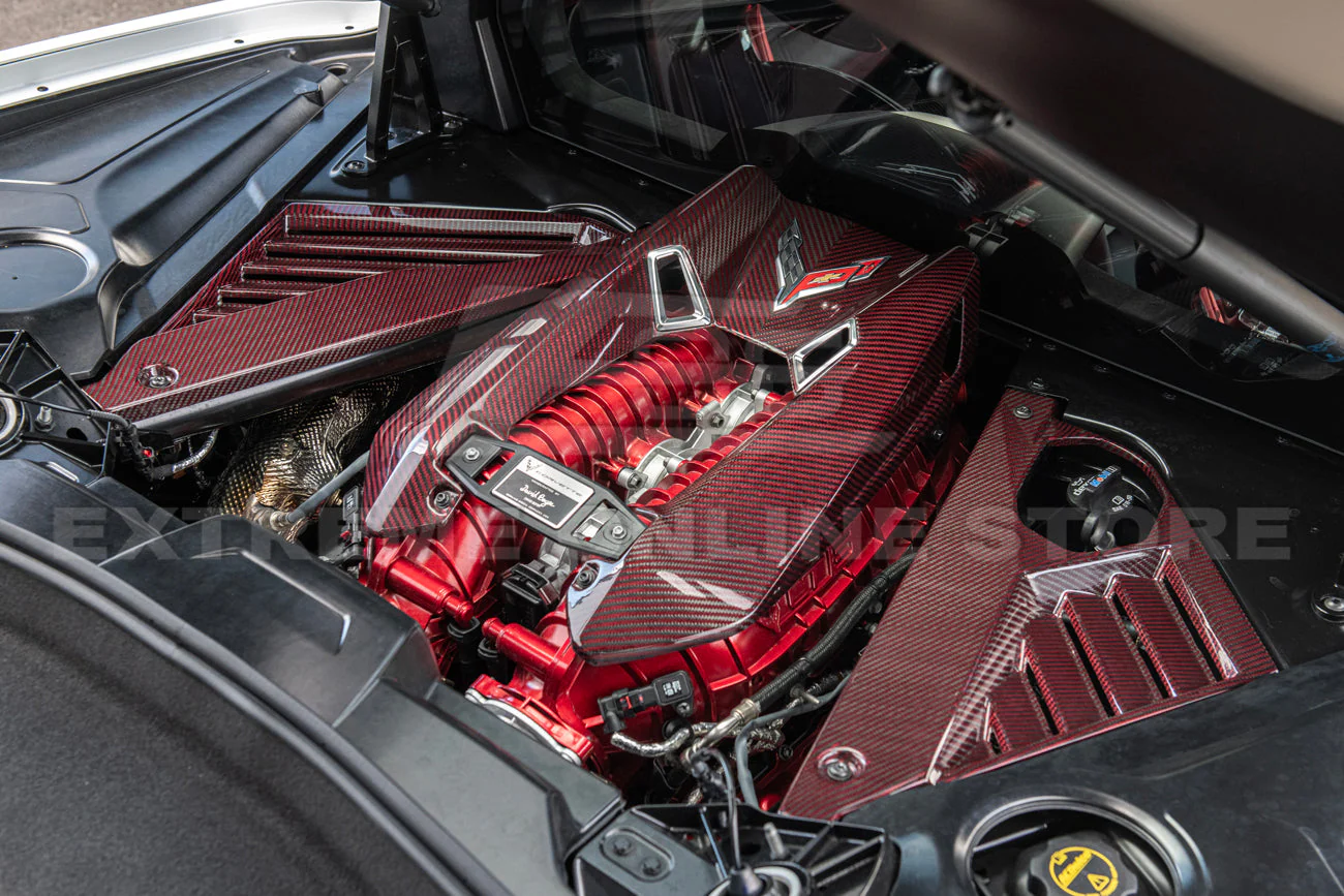 Corvette C8 Z06 Coupe DRY Red Carbon Engine & Bay Panel Cover - Image 5