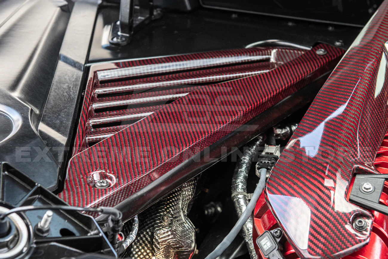 Corvette C8 Z06 Coupe DRY Red Carbon Engine & Bay Panel Cover - Image 6