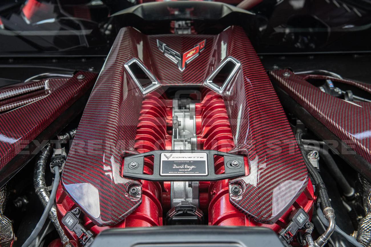 Corvette C8 Z06 Coupe DRY Red Carbon Engine & Bay Panel Cover - Image 7