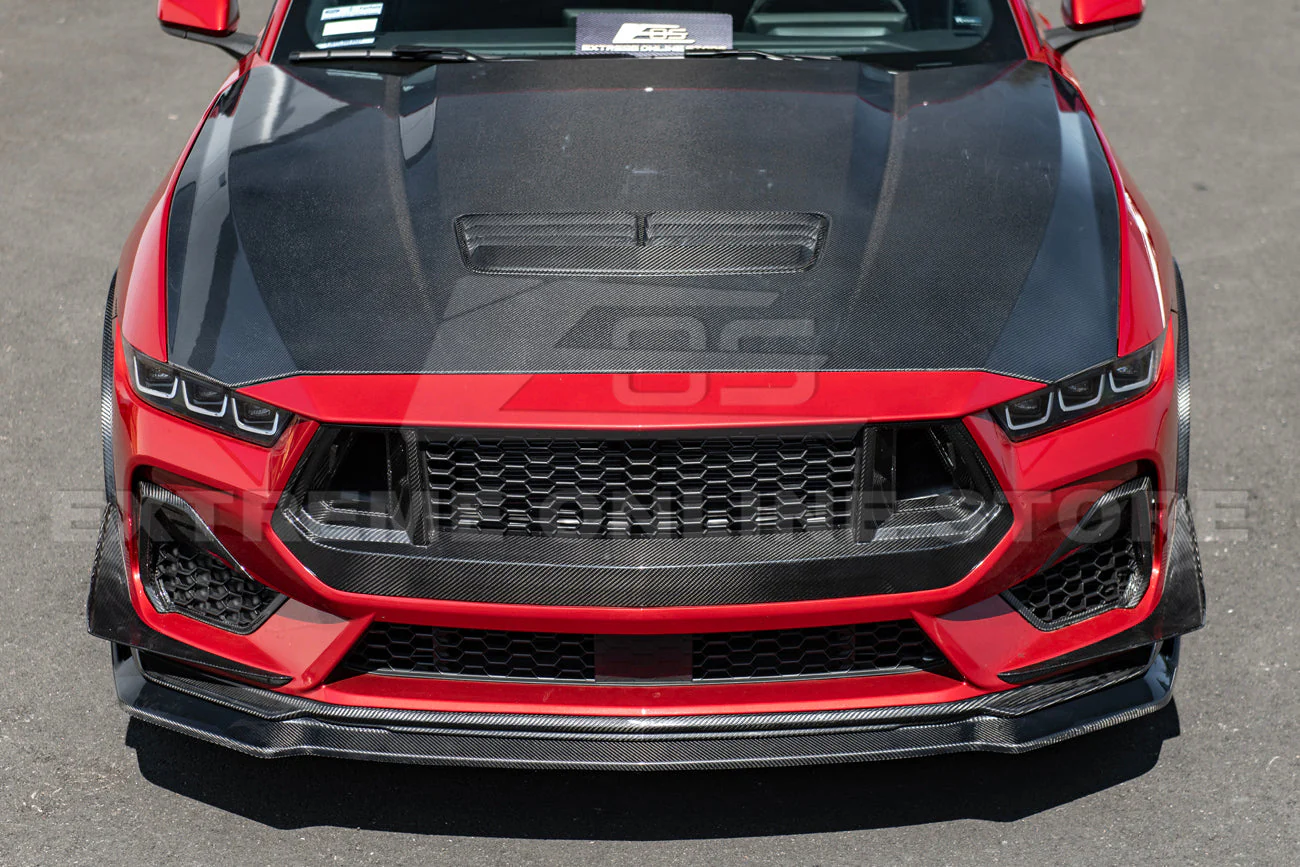 2024+ Ford Mustang DRY CARBON FIBER Front Upper Grille W/ GT Mesh Cover - Image 3