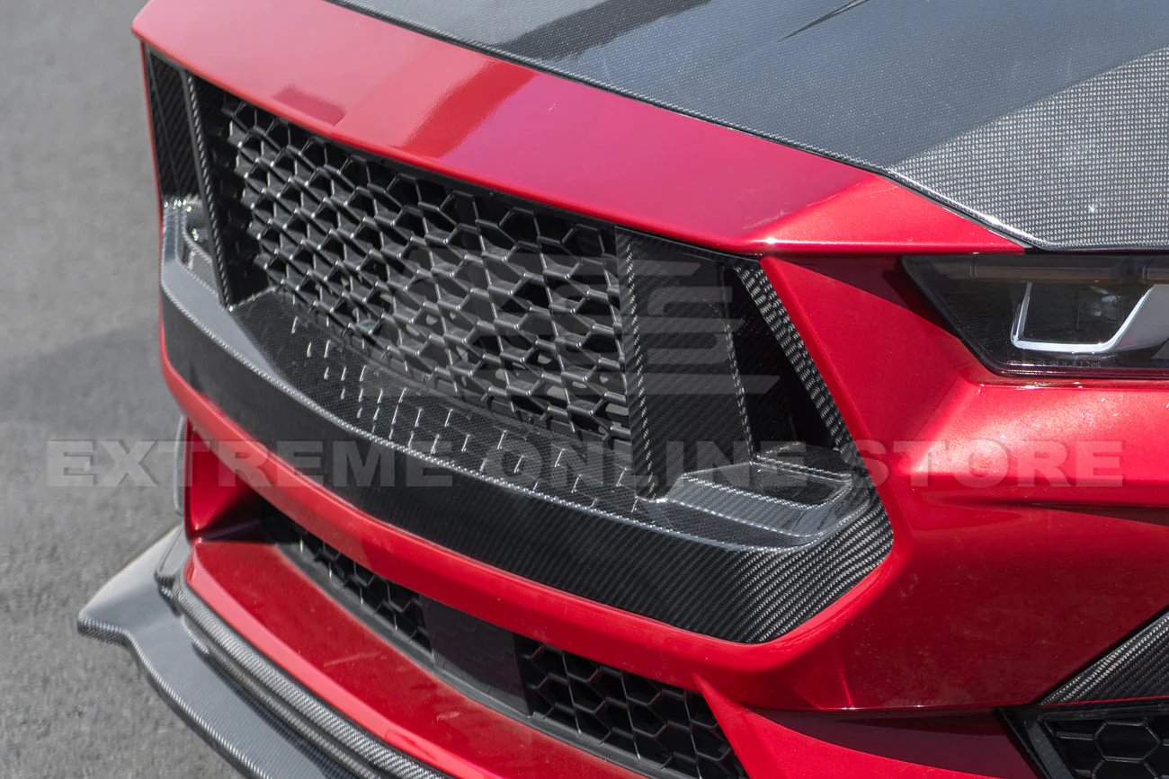 2024+ Ford Mustang DRY CARBON FIBER Front Upper Grille W/ GT Mesh Cover - Image 4
