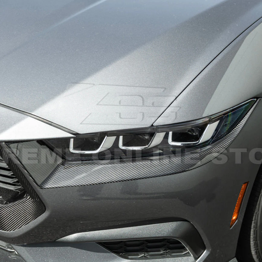 2024-Up Ford Mustang DRY CARBON FIBER Headlight Eyebrow Trim Cover Pair - Image 11
