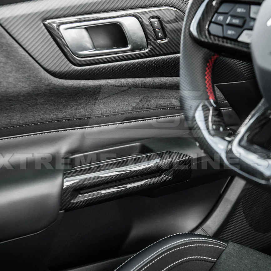 2015-Up Ford Mustang DRY CARBON FIBER Side Door Armrest Panel Trim Cover - Image 12