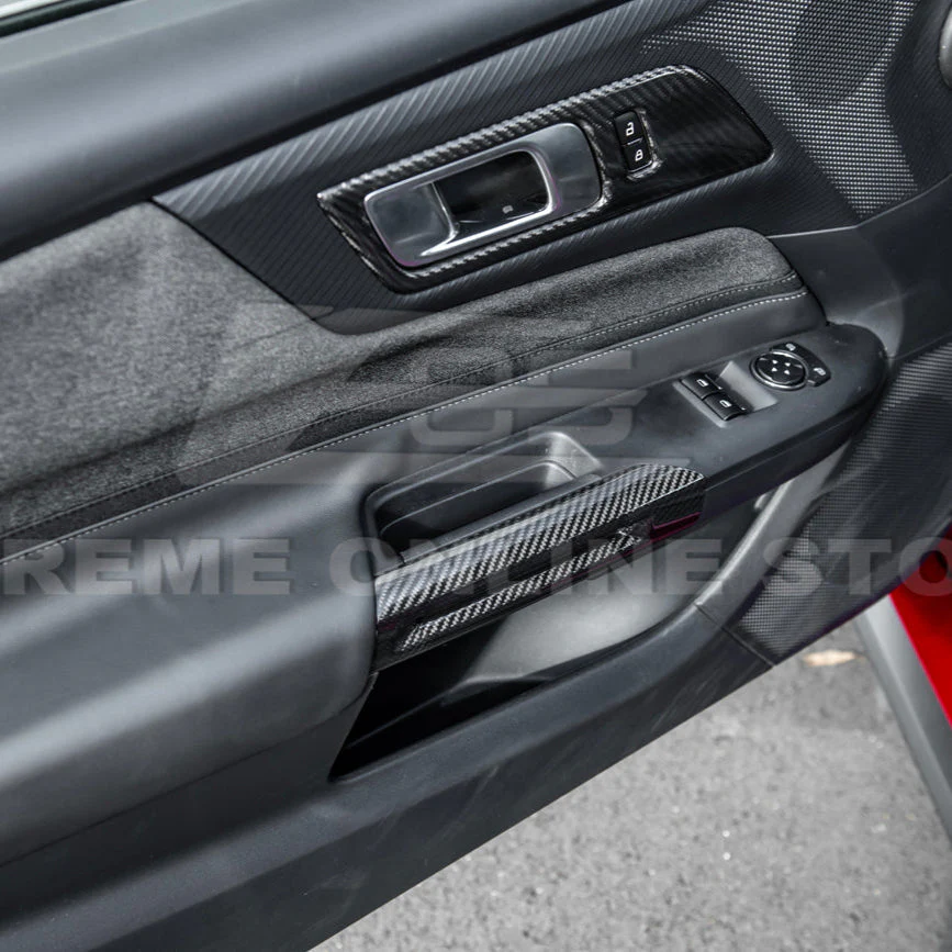 2015-Up Ford Mustang DRY CARBON FIBER Side Door Armrest Panel Trim Cover - Image 6