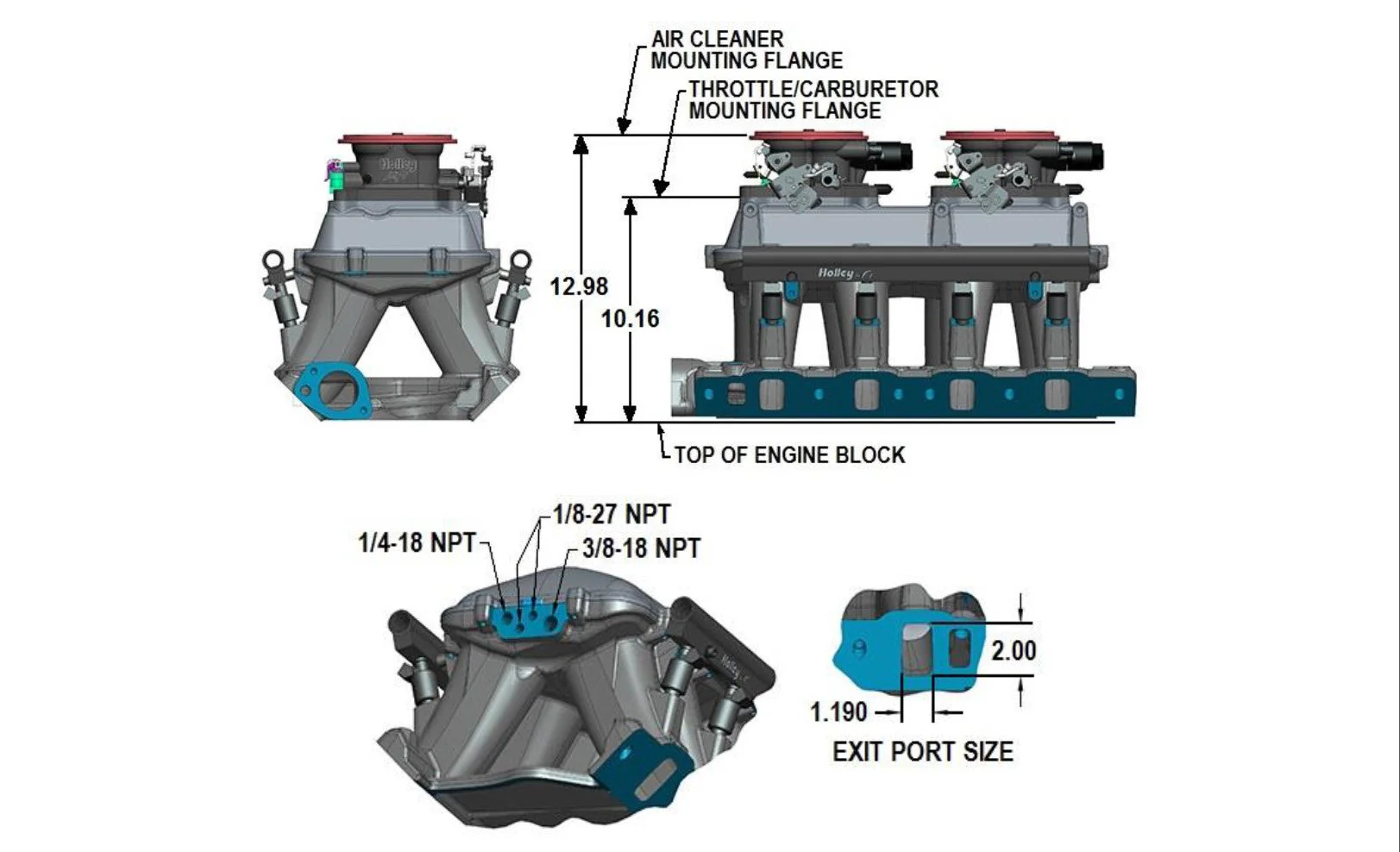 351W Ford Hi-Ram EFI Manifold 95mm LS Throttle Body Flange Top - Image 7