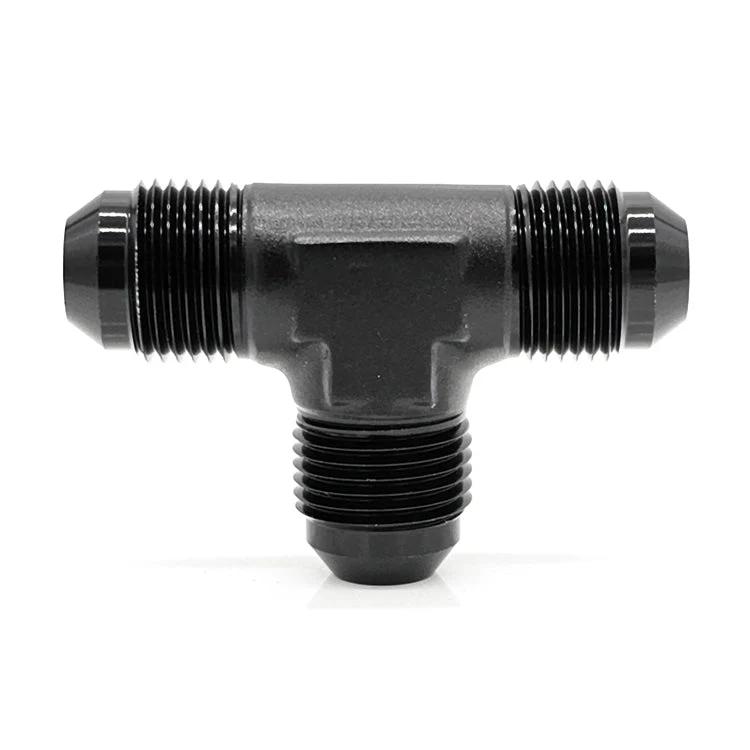 -4AN Male AN Flare Tee, Black Hard Anodized Aluminum