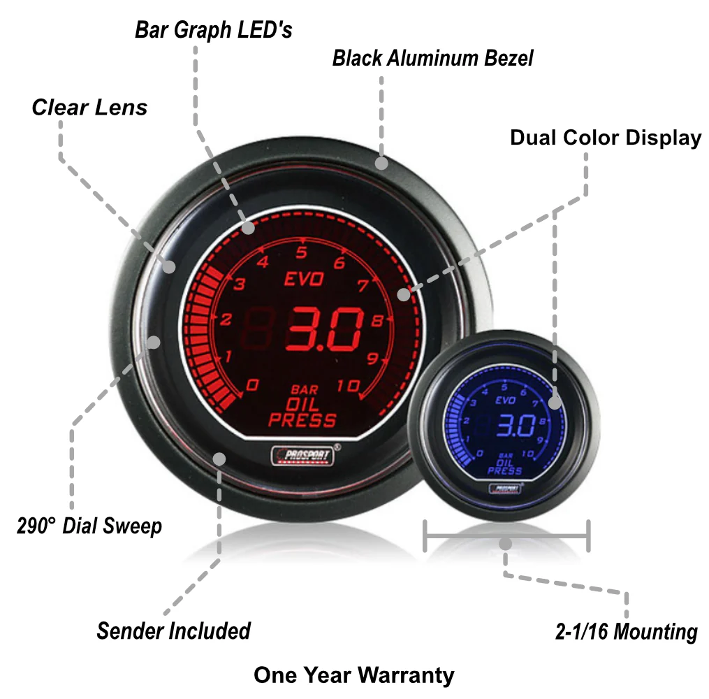 52mm Evo Electrical Oil Pressure Gauge-BAR - Image 3