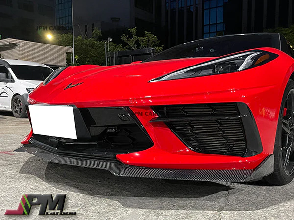 5VM Style Carbon Fiber Front Bumper Add-on Lip Fits For 2020-2025 Chevrolet Corvette C8 Stingray & Z51  Only - Image 3
