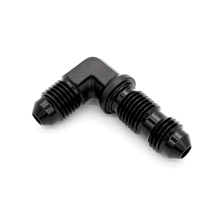 -6AN 90° Male AN Flare Bulkhead Adapter, Black Hard Anodized Aluminum