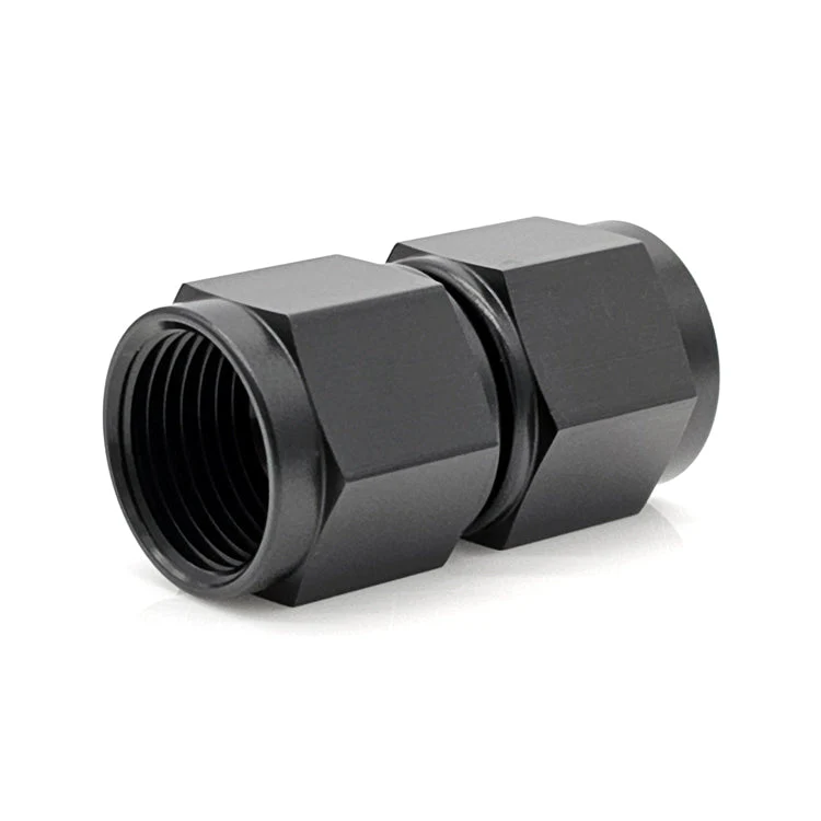 -6AN Female AN Flare Union Straight Adapter, Swivel Style, Black Hard Anodized Aluminum