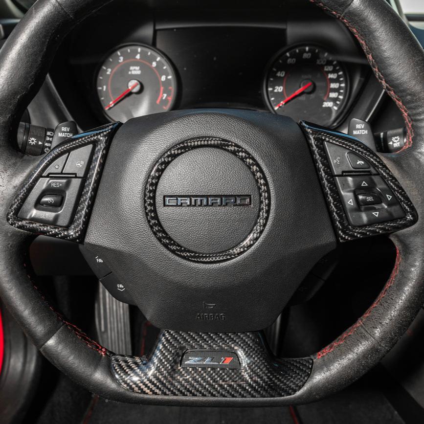 2019-24 Camaro Dry Carbon Fiber Steering Wheel Trim Cover - Image 2