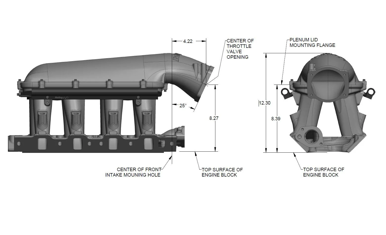 8.2" SBF Ford Hi-Ram Intake Manifold with 95mm LS Throttle Body Flange Top. Black Finish - Image 13
