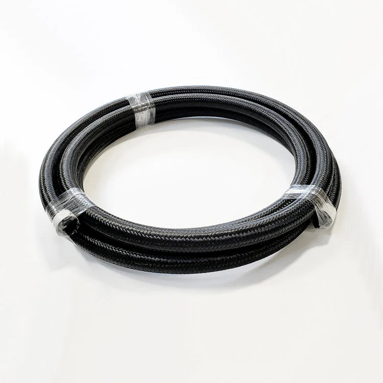 -8AN Black Nylon Braided Flex Hose with Reinforced Rubber Liner - 10 Foot Length