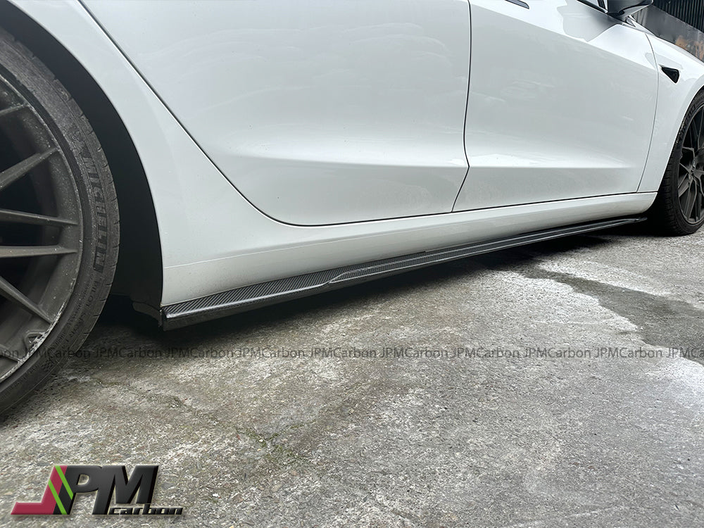 AT Style Carbon Fiber Side Skirt Add-on Lips Fits For 2017-2023 Tesla Model 3 Only - Image 2