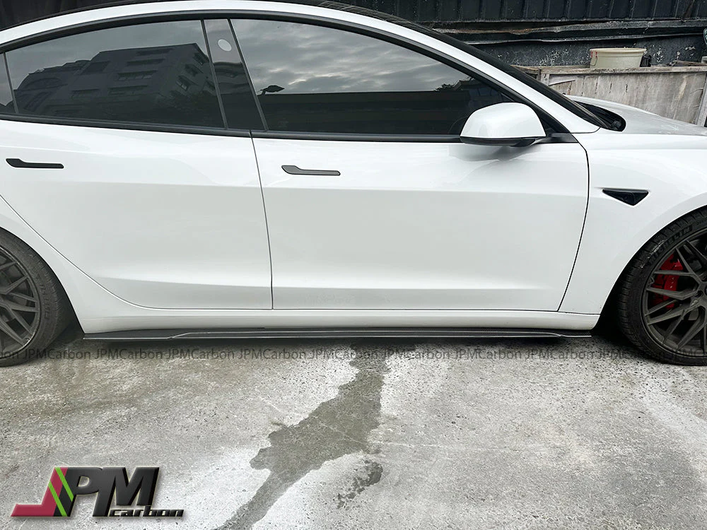 AT Style Carbon Fiber Side Skirt Add-on Lips Fits For 2017-2023 Tesla Model 3 Only - Image 3