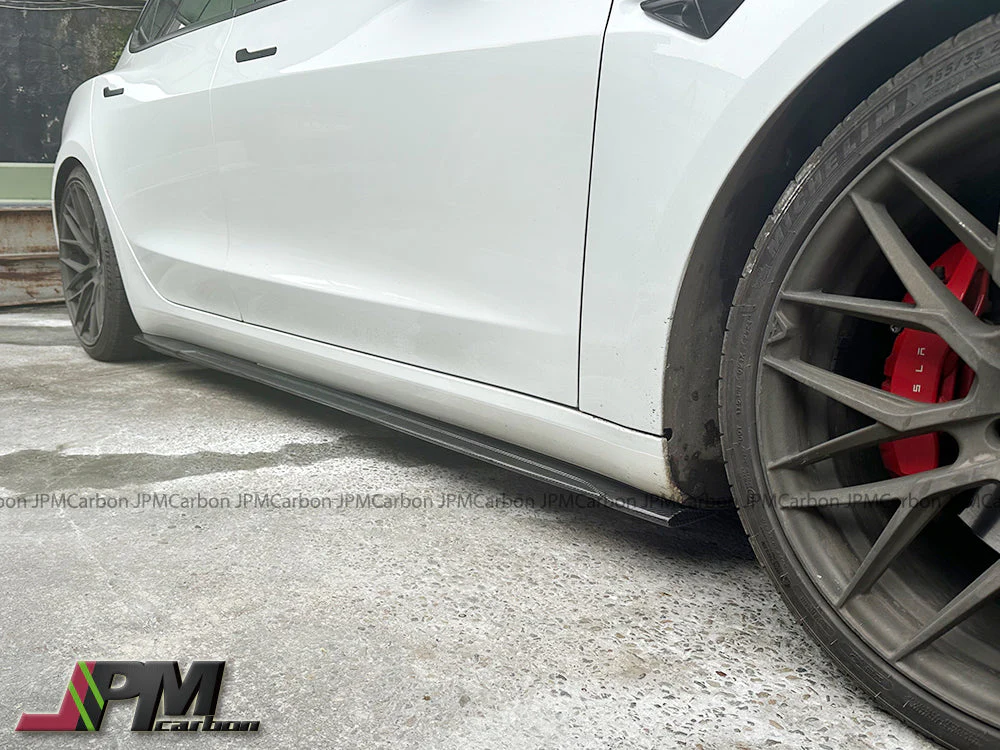 AT Style Carbon Fiber Side Skirt Add-on Lips Fits For 2017-2023 Tesla Model 3 Only - Image 5
