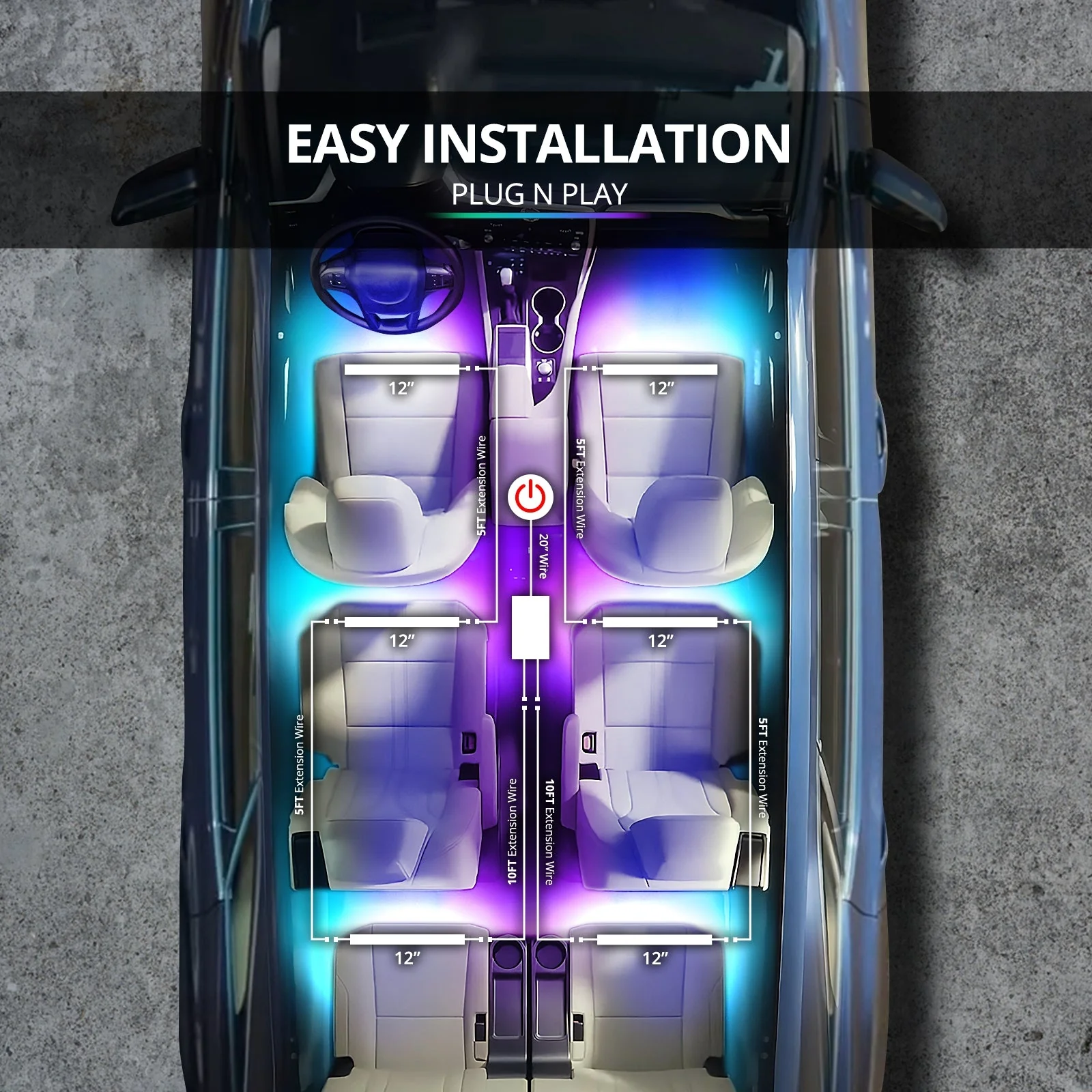 AURA DreamColor LED Interior Ambient Lighting Kit (4 x 12 Inch or 6 x 12-Inch) - Bluetooth APP and Remote Enabled Full Color Spectrum - Image 11