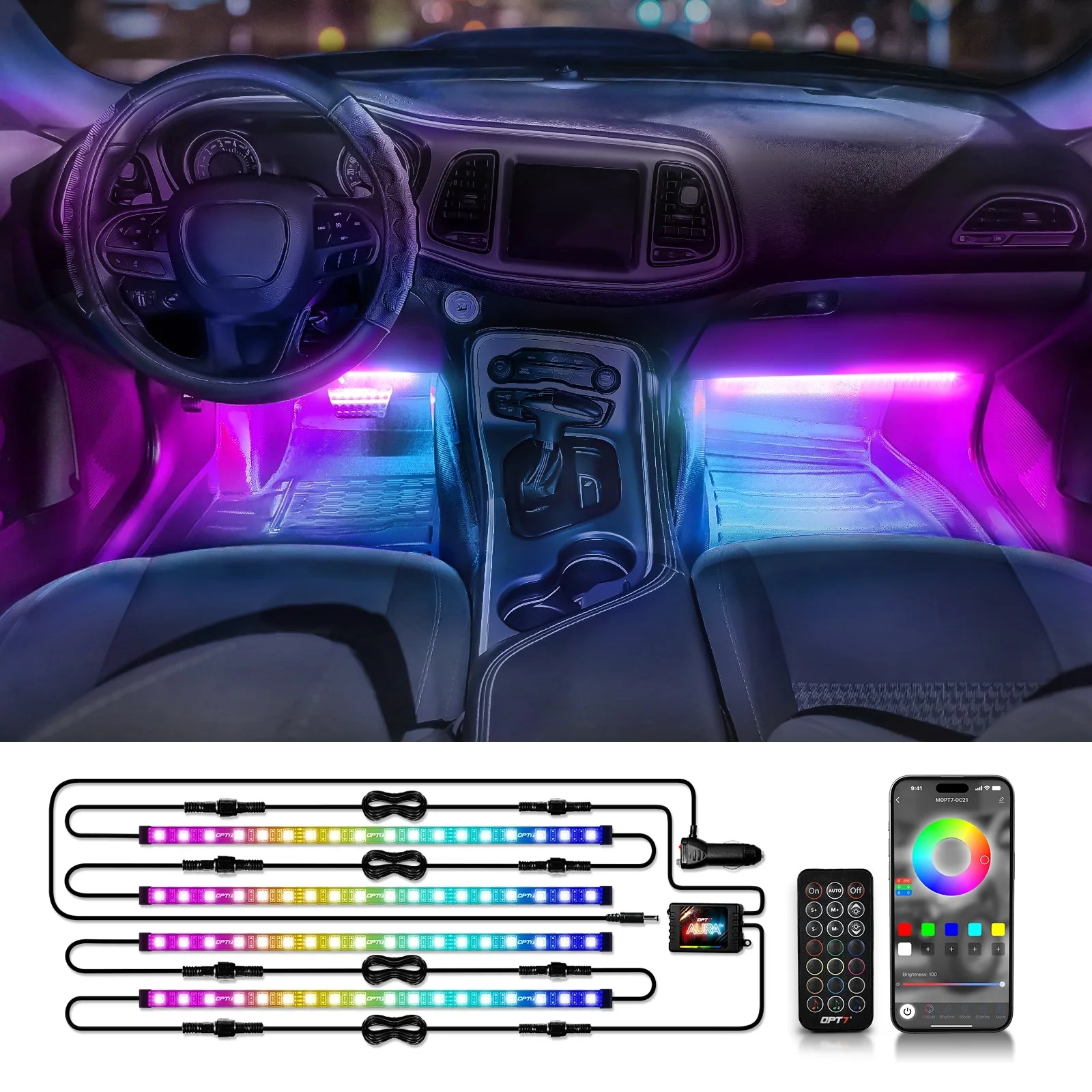 AURA DreamColor LED Interior Ambient Lighting Kit (4 x 12 Inch or 6 x 12-Inch) - Bluetooth APP and Remote Enabled Full Color Spectrum - Image 13