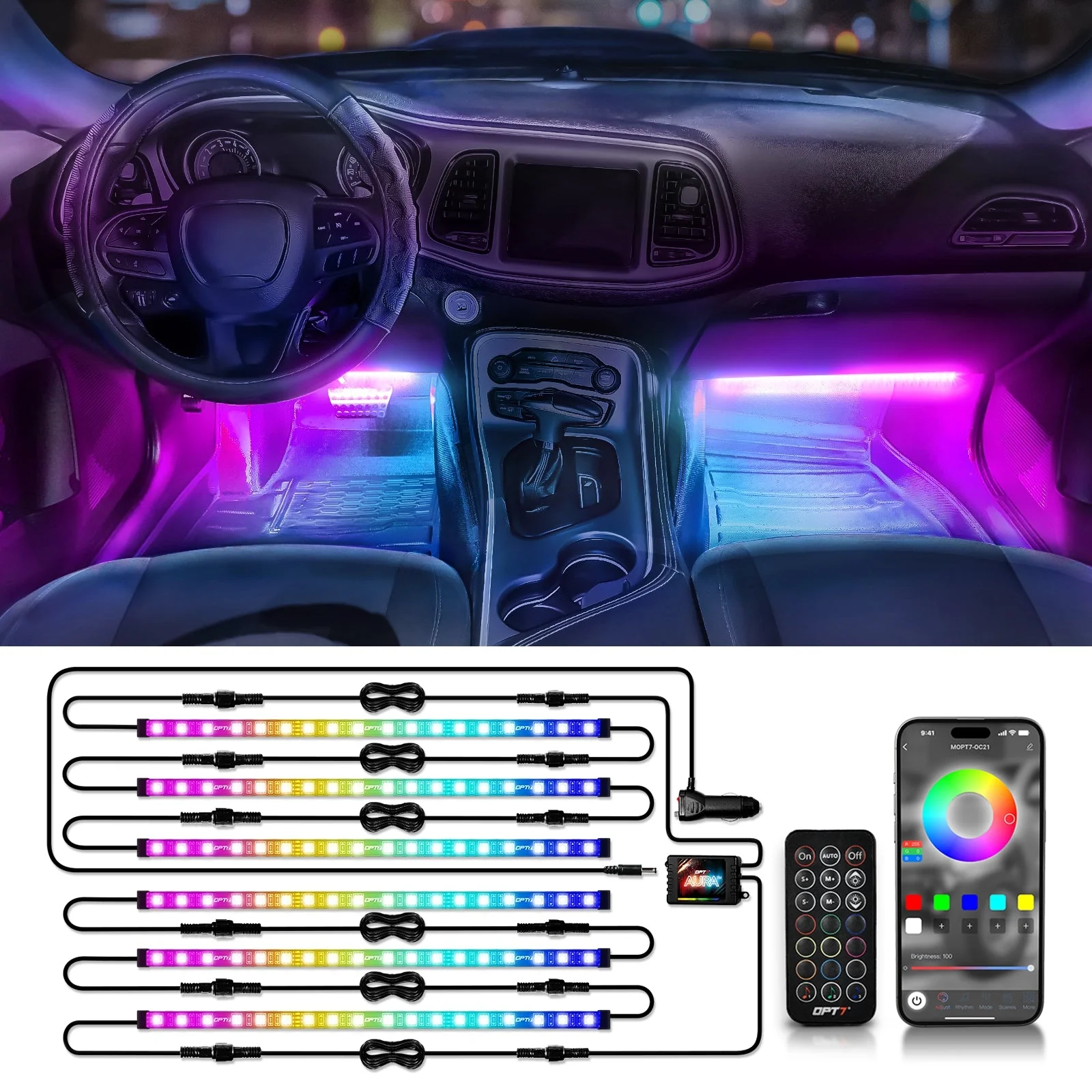 AURA DreamColor LED Interior Ambient Lighting Kit (4 x 12 Inch or 6 x 12-Inch) - Bluetooth APP and Remote Enabled Full Color Spectrum - Image 14