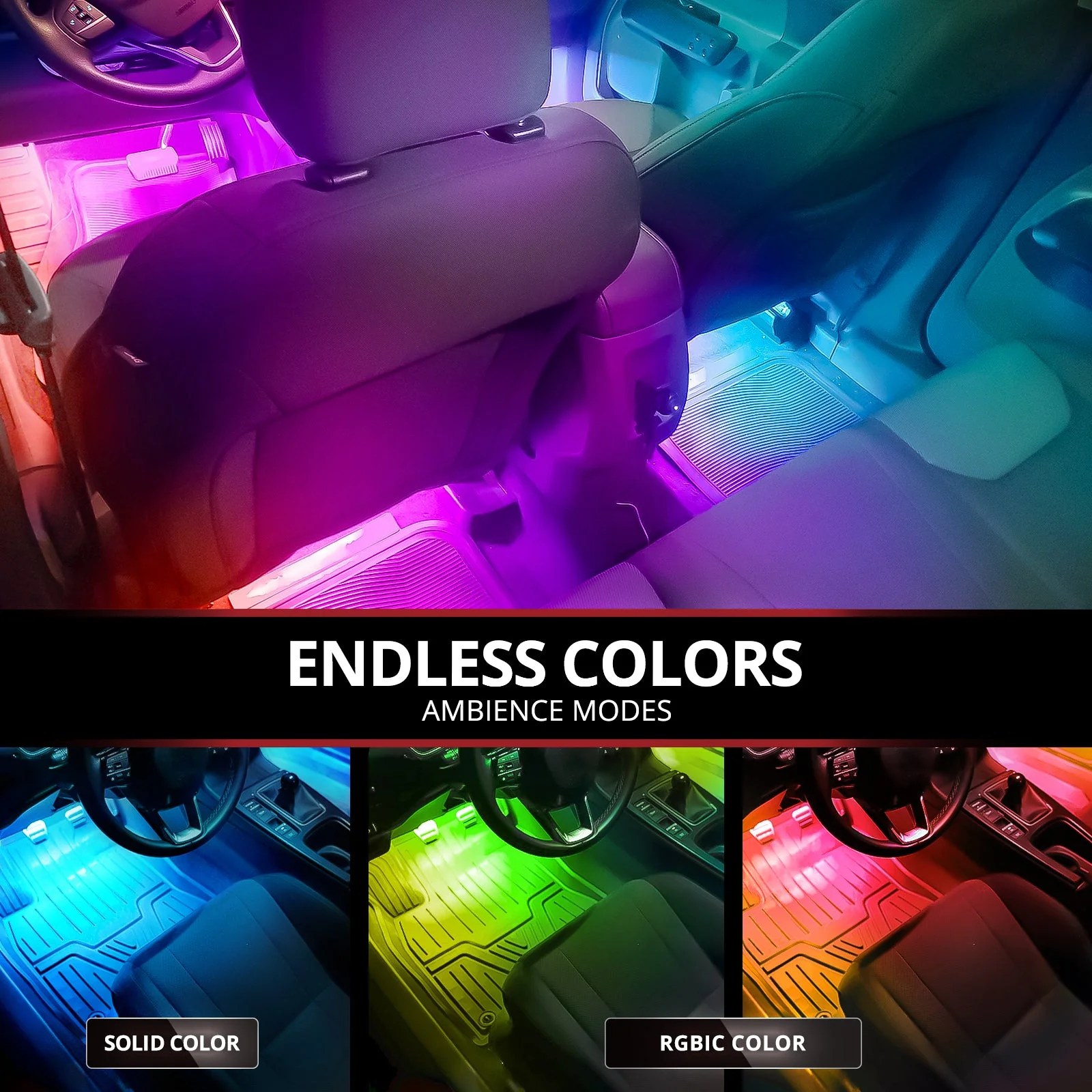 AURA DreamColor LED Interior Ambient Lighting Kit (4 x 12 Inch or 6 x 12-Inch) - Bluetooth APP and Remote Enabled Full Color Spectrum - Image 3