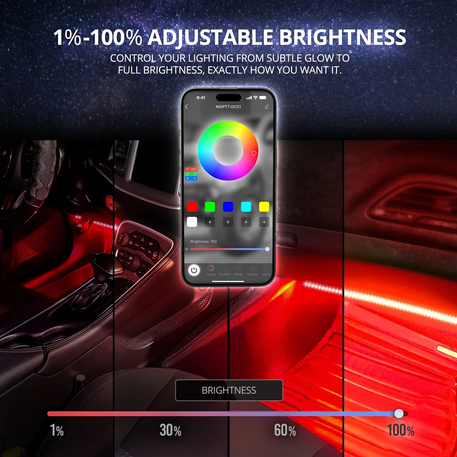 AURA DreamColor LED Interior Ambient Lighting Kit (4 x 12 Inch or 6 x 12-Inch) - Bluetooth APP and Remote Enabled Full Color Spectrum - Image 4