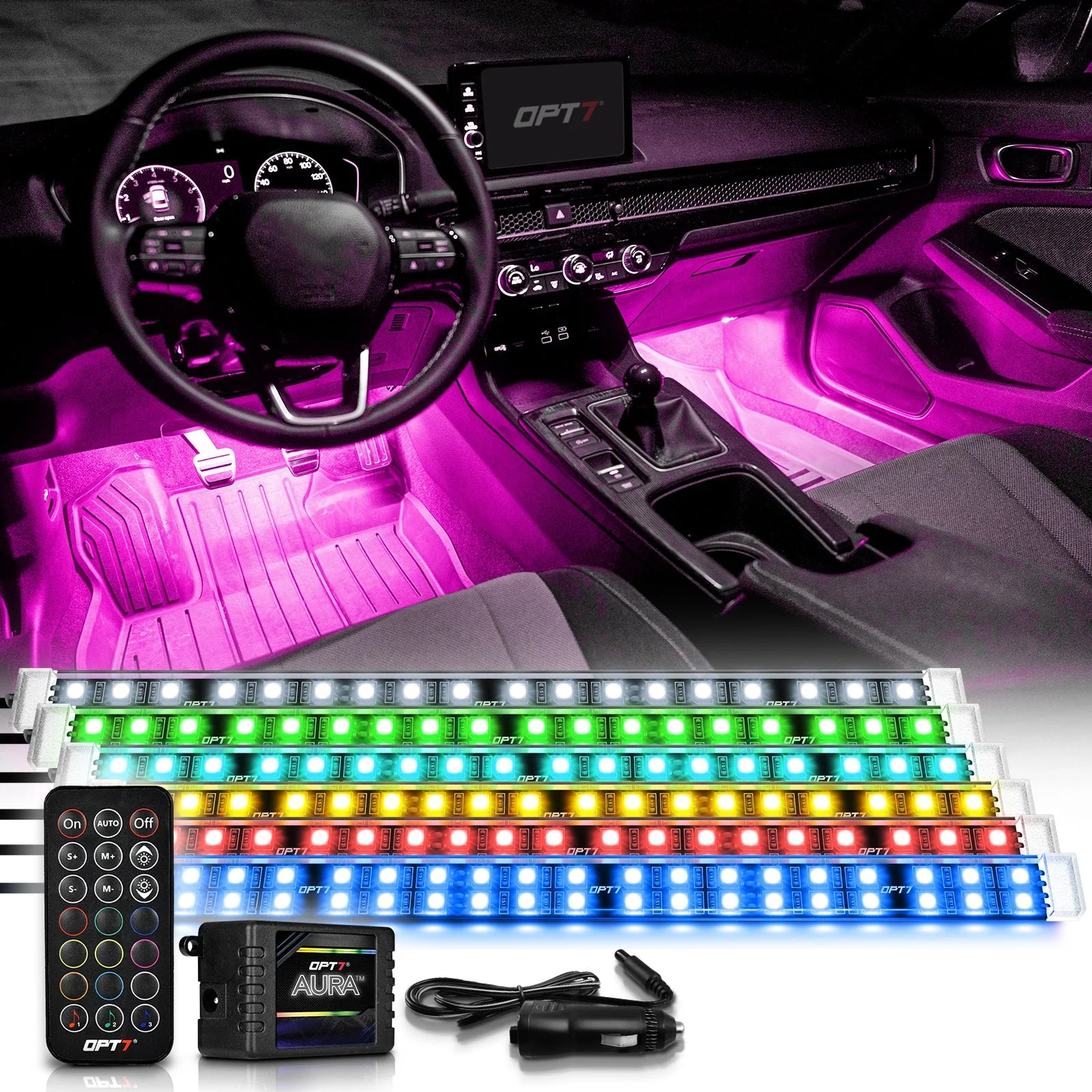 AURA LED Double Row Interior Ambient Lighting Kit - Remote Control Full Color Spectrum - Image 13