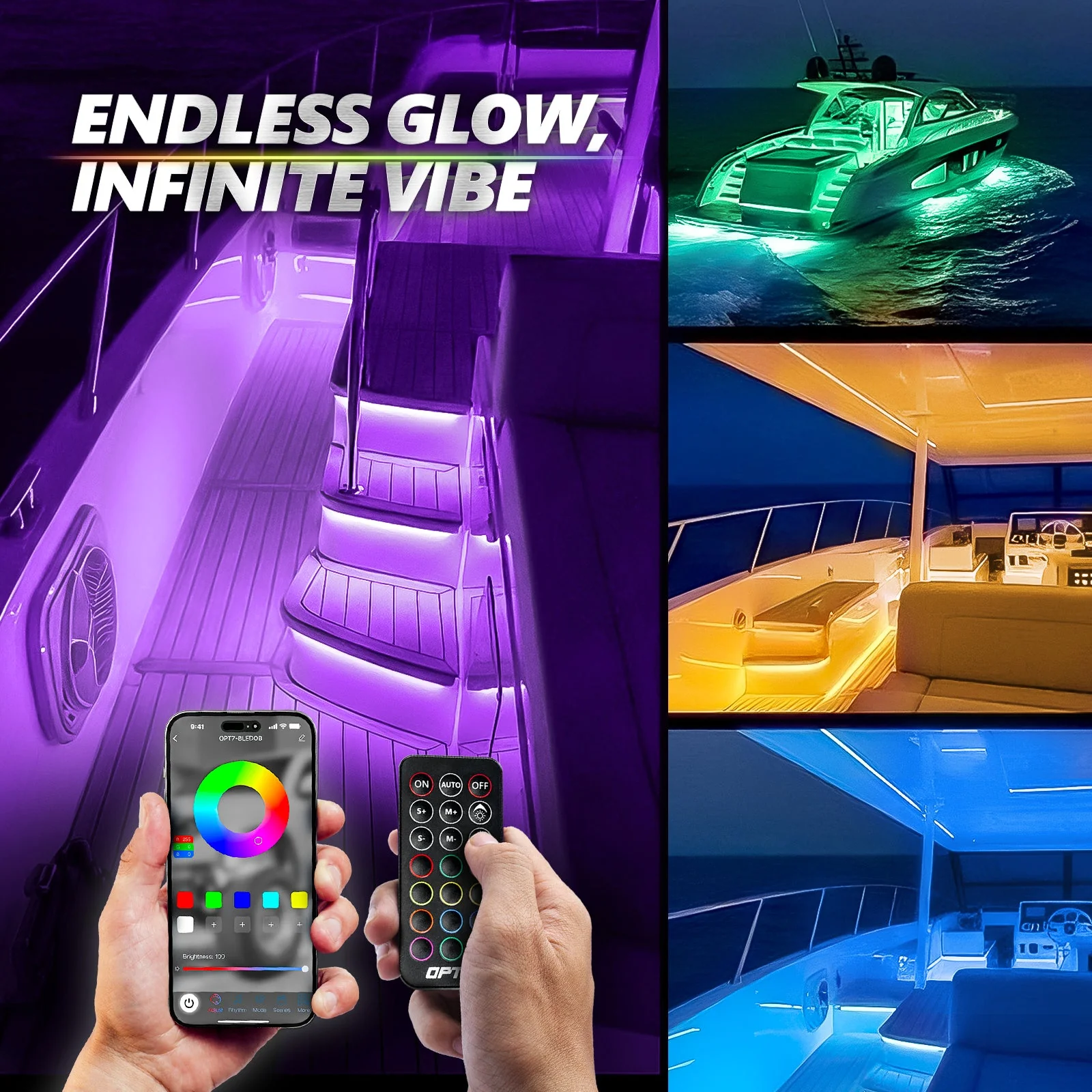 AURA PRO Boat Interior LED Lighting Kit 4 x 48-Inch Multi-Color Strips - Bluetooth Enabled APP Full Color Spectrum - Image 3